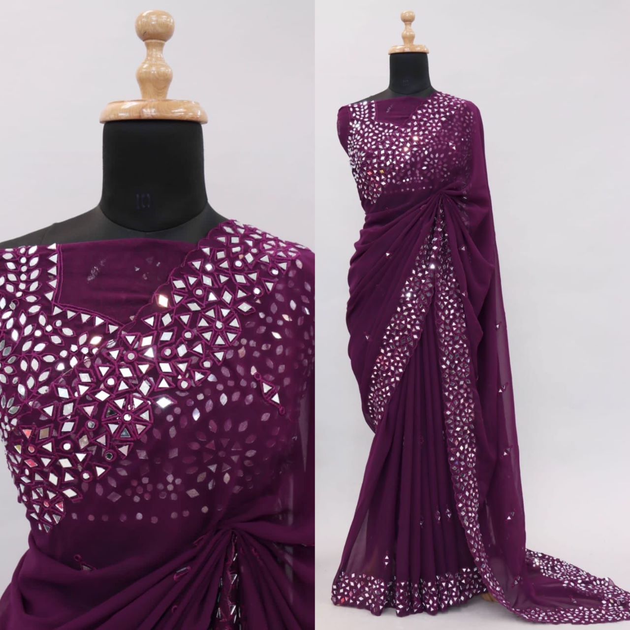 Party Wear Saree In Purple Plum With Mirrored Embellishment Rsm Silks