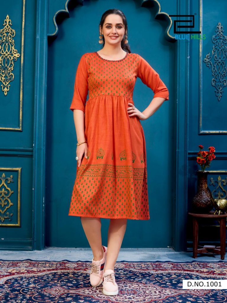 Exclusive Designer Kurti Dress in Orange - Rsm Silks Online