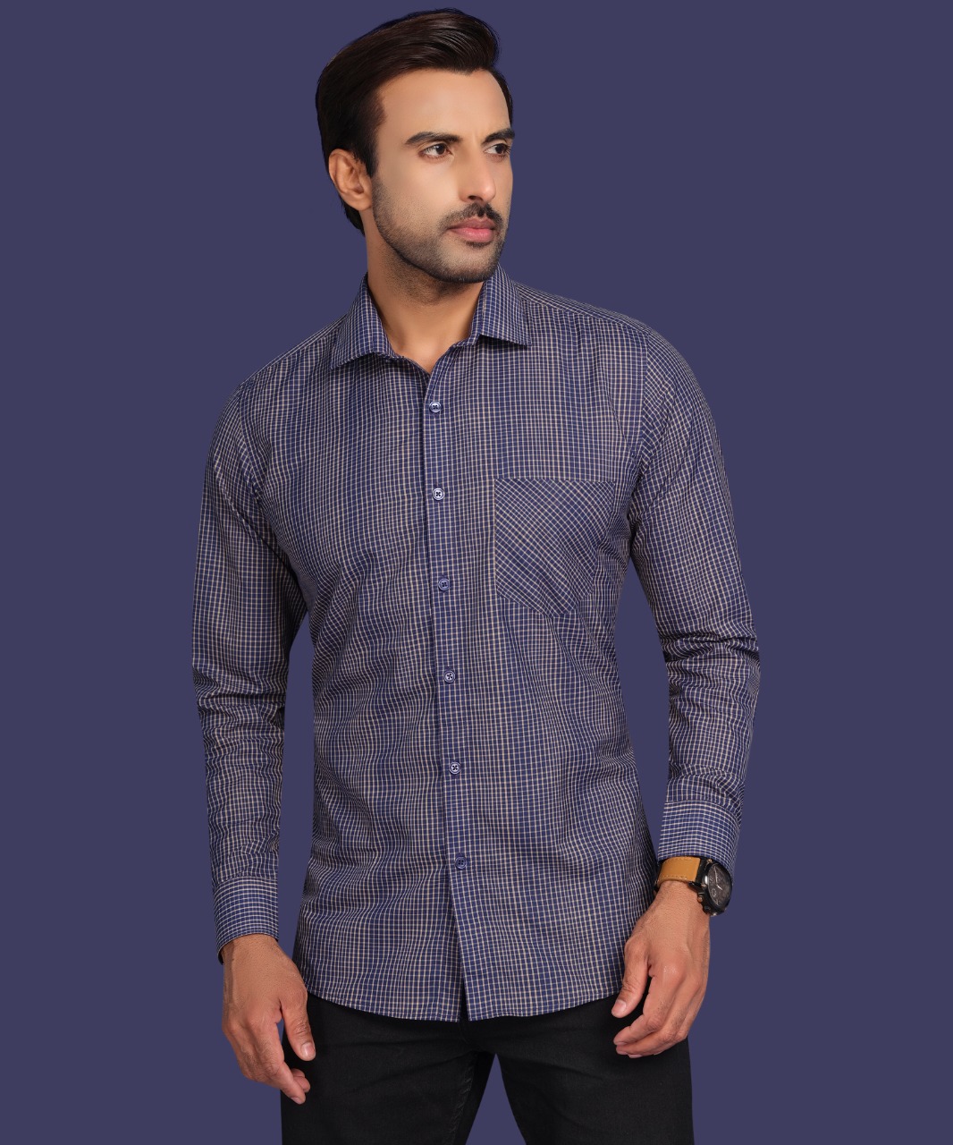 Blue Checkered Cotton Button Up Shirt - Rsm Silks Online