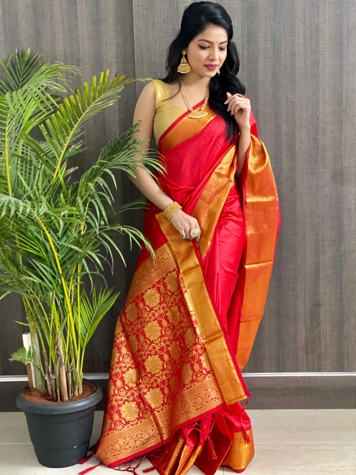 Party Wear Saree in Red - Rsm Silks Online