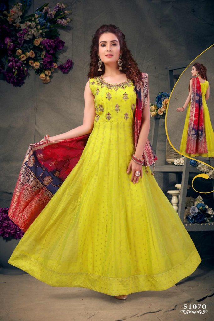 Printed Kurti Set in Yellow - Rsm Silks Online