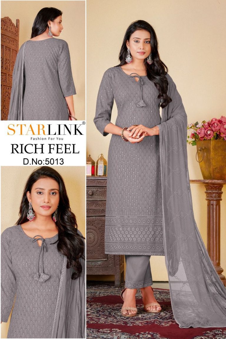 Schiffli Work Kurti Pant And Dupatta In Grey Rsm Silks Online 1447