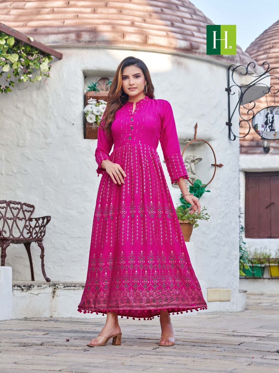 HEAVY RAYON FOIL WORK KURTI FOR WOMEN