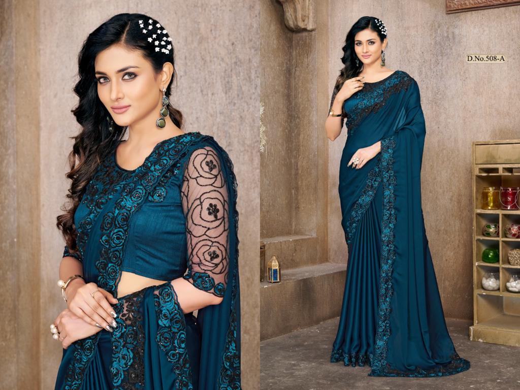 Party Wear Saree in Blue with Embroidered Blouse and Border - Rsm Silks ...