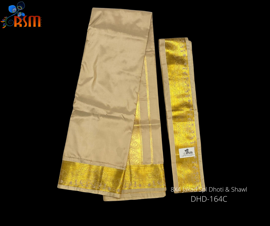 Dhoti with Shawl 8X4 in Gold Rsm Silks Online