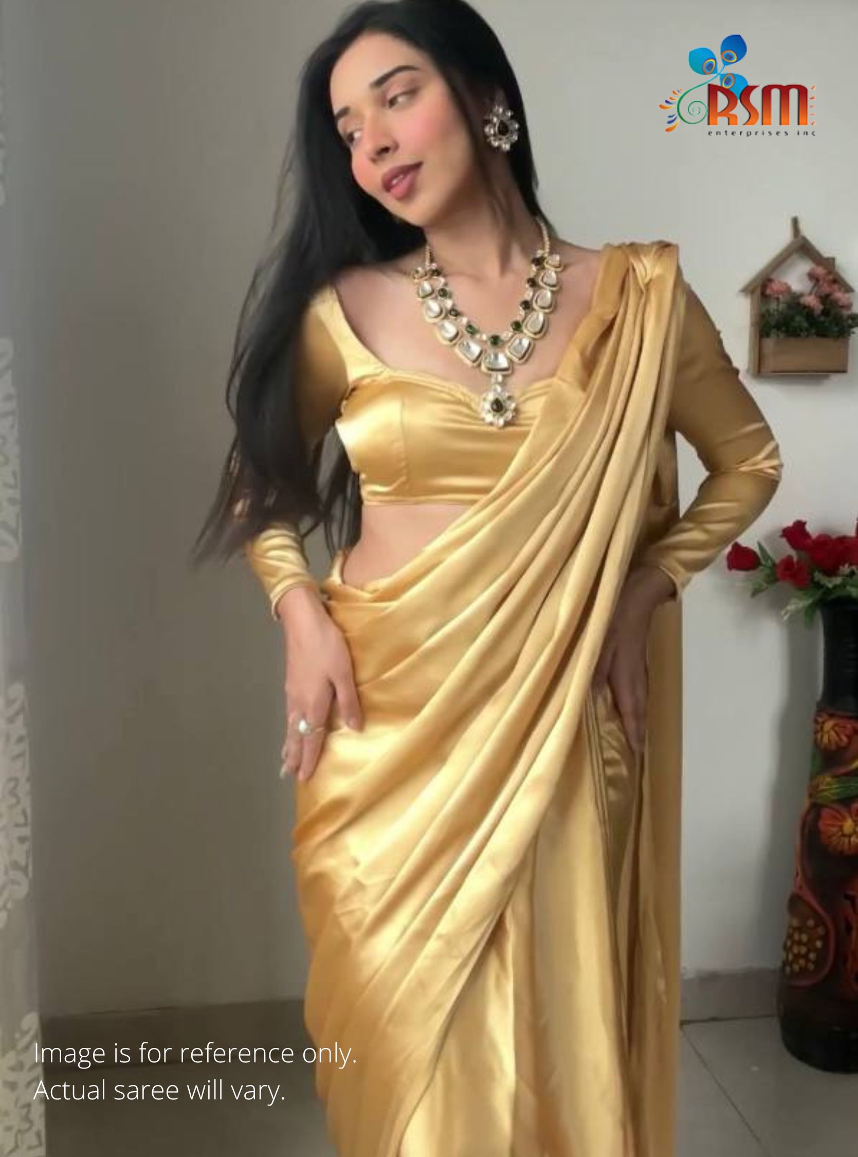 Party Wear Pleated Saree With Fancy Jaguar Belt in Black - Rsm Silks Online
