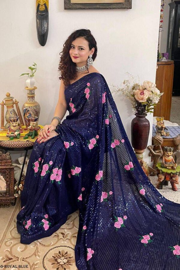 Embroidered Sequined Party Wear Saree